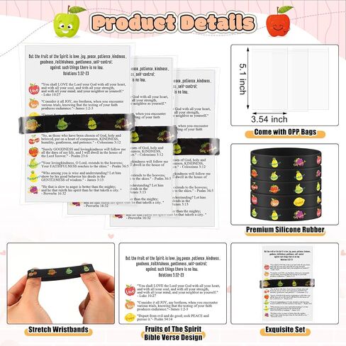 25 Set Fruits of the Spirit Christian Gifts Holy Week Gift Silicone Bracelets Bible Cards and Bags Church Gifts Sunday School Supplies Religious Stocking Stuffers Classroom Prizes for Kids in Saudi Arabia