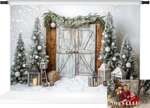 Kate Christmas Photography Backdrop Winter Snow Tree Party Decoation Background Xmas Barn Door Kids Photo Booth Props, 7x5ft in Saudi Arabia