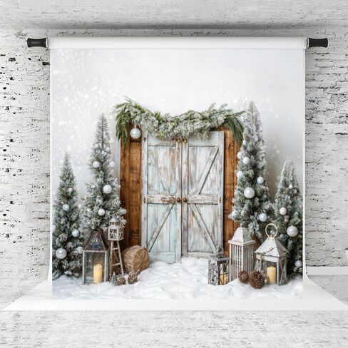 Kate Christmas Photography Backdrop Winter Snow Tree Party Decoation Background Xmas Barn Door Kids Photo Booth Props, 7x5ft in Saudi Arabia