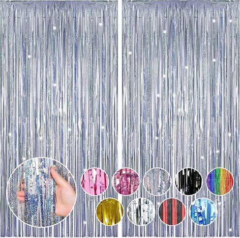RUBFAC 2 Pack Black Backdrop Party Decorations Tinsel Foil Fringe Curtains Photo Booth Streamer for Halloween Party Decorations New Year Bachelorette Wedding Engagement Birthday Holiday Party Supplies in Saudi Arabia