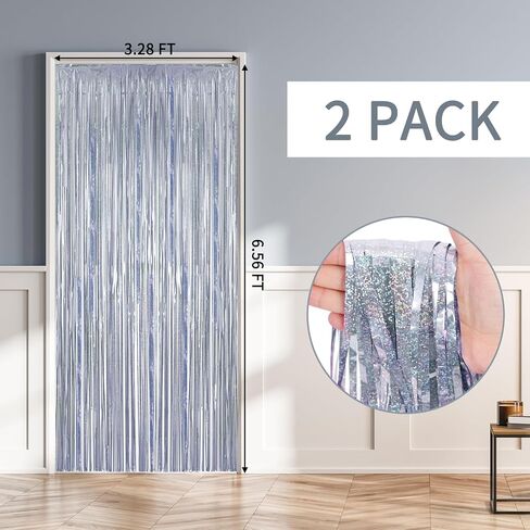 RUBFAC 2 Pack Black Backdrop Party Decorations Tinsel Foil Fringe Curtains Photo Booth Streamer for Halloween Party Decorations New Year Bachelorette Wedding Engagement Birthday Holiday Party Supplies in Saudi Arabia