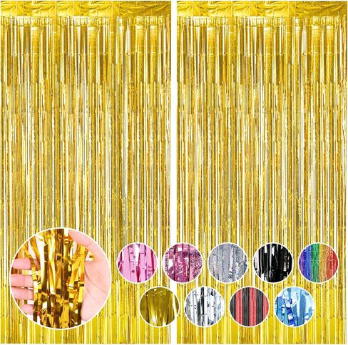 RUBFAC 2 Pack Black Backdrop Party Decorations Tinsel Foil Fringe Curtains Photo Booth Streamer for Halloween Party Decorations New Year Bachelorette Wedding Engagement Birthday Holiday Party Supplies in Saudi Arabia