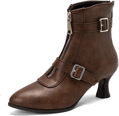 Women's Kitten Heel Ankle Booties,Fashion Metal Buckle Pointed Toe Zippers High Heel Booties Fur Lining Autumn Winter Dress Working Party Western Cowboy Short Boots in Kuwait