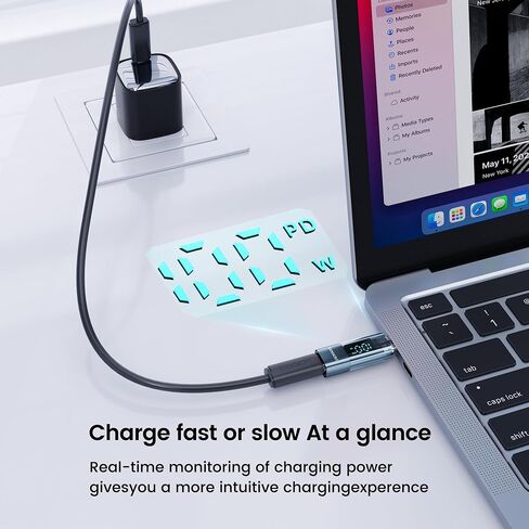 USB C Adapter, 2Pack 100W USB C to USB C Transparent Extension Adapter Type C Power Meter Tester with LED Display for iPad Pro iPhone 15 Pro Max MacBook Pro Laptop and All USB C Cable in Saudi Arabia