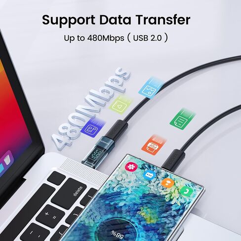 USB C Adapter, 2Pack 100W USB C to USB C Transparent Extension Adapter Type C Power Meter Tester with LED Display for iPad Pro iPhone 15 Pro Max MacBook Pro Laptop and All USB C Cable in Saudi Arabia