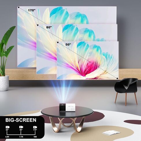 جهاز عرض صغير، جهاز عرض محمول يدعم 1080P 170 بوصة جهاز عرض أفلام صغير عالي الدقة، جهاز عرض خارجي بتصميم انسيابي أنيق، متوافق مع الهاتف/الكمبيوتر اللوحي/الكمبيوتر المحمول/جهاز التلفاز/PS4 إلخ in Saudi Arabia