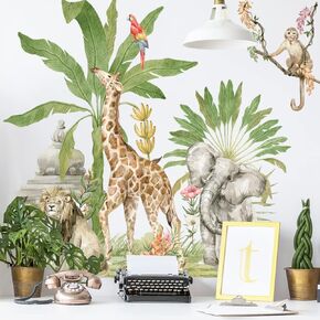 Runtoo Woodland Animal Wall Decals Monkey Giraffe Elephant Wall Stickers for Kids Bedroom Baby Nursery Wall Decor