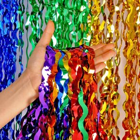 Wavy Rainbow Foil Fringe Curtains - 3 Pack Colorful Party Decorations 3.3x6.6ft Tinsel Metallic Streamers Holiday Photo Booth Props Backdrop for Birthday Wedding Engagement Bridal Shower Unicorn
