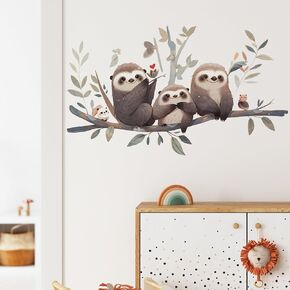 Three Sloths On the Branch Wall Decal - Adorable Nursery Animal Wall Sticker | Removable, Waterproof, and Easy Peel and Stick | Perfect for Kids, Baby Room, School, Classroom, Living Room,