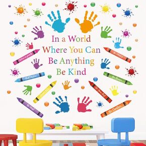 Colorful Inspirational Quotes Wall Decals Vinyl Paint Watercolor Splatter Wall Stickers Handprint Crayon Wall Sticker for Classroom School Kids Bedroom Wall Decorations Playroom Nursery Wall Decor