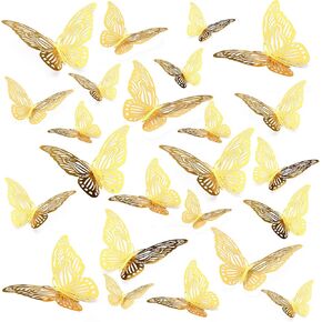 Somotersea 24PCS 3D Butterfly Wall Decor Removable Butterfly Decals Monarch Butterfly Stickers for Girls Kids Bedroom Decoration Art Mural Gold