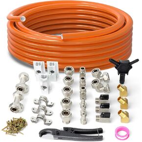 نظام أنابيب الهواء المضغوط، مجموعة تثبيت ضاغط الهواء، مع أنبوب هواء مضغوط 3/4 بوصة معرف × 50 قدم HDPE، كتل منافذ من الألومنيوم، تي شيرت، قاطع، موصلات، تي شيرت، مشابك تثبيت، 98 قطعة in Kuwait