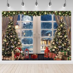 Mocsicka Christmas Window Backdrop 7x5ft Christmas Trees Winter Snow Scene Xmas Party Decorations Background Christmas Festival Holiday Party Decorations Photography Background