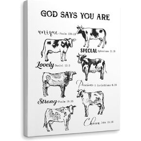 WODMIS Christian Cow Framed Canvas Wall Art Decor 11×14 inch, Inspirational Spiritual Scripture Christian Boho Farmhouse God Says You Are Wall Decoration for Kitchen Living Room Bedroom Bathroom