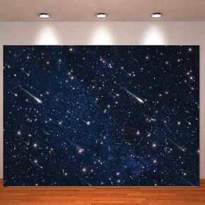 7x5FT Night Sky Star Meteor Universe Space Starry Photo Backdrop Galaxy Stars Children Birthday Party Photography Background Banner Decorations Polyester Fabric Supplies, TS-DM2440-FBA