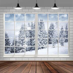 Winter Photography Backdrop Forest Pine Trees Window Nature Snowy Scenery Background for Kids Family Christmas Happy New Year Party Decors Photo Studio Props Backdrop,7X5FT