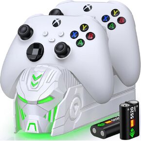 Xbox Controller Charging Stand with 2x5520mWh Battery for Xbox One/Xbox Series X/S Controller,Charger Station for Rechargeable Xbox One Controller Battery Pack with 4 Covers-Xbox Accessories White