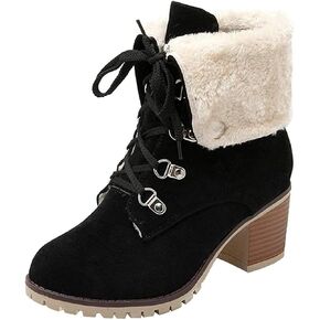 SO SIMPOK إمرأة الدانتيل يصل الفراء الشتاء الثلوج الأحذية كتلة كعب حذاء من الجلد الدافئة الجلد المدبوغ في الهواء الطلق مكتنزة كعب الجوارب السوداء in Kuwait