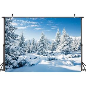 AIIKES 10X10FT Snowy Scenery Backdrop Winter Forest Snow Tree Photography Backdrop Outdoor Sky Winter Snowfield Landscape Snow Covered Pine Trees Photo Studio Props12-346