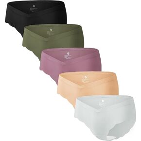 Angelhood 5 Pack Maternity Underwear Seamless, Pregnancy Postpartum Panties Wave Edge No Show Bikini Under Bump