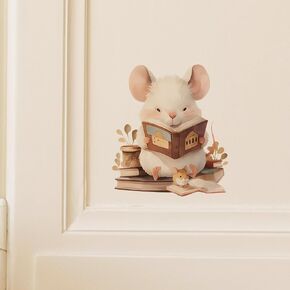 Cute Mouse Reading Books Wall Decal Nursery Animal Wall Sticker Removable Peel and Stick Wall Art Decor for Kid Baby Library Classroom Preschool Living Room Playroom Bedroom School
