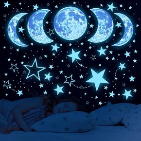 Glow in the Dark Stars,Glow in the Dark Moon and Stars for Ceiling Glow in the Dark Wall Decals Glowing Stars Space Planet Universe Galaxy Wall Stickers for Kids Boys Girls Bedroom Living Room Nursery