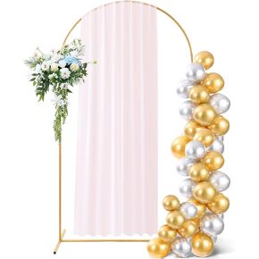 Metal Arch Backdrop Stand, W 4 ft x H 7.2 ft Gold Wedding Arch Backdrop with Balloon Chain、Gold and Silver Balloon，Backdrop Arch Frame for Wedding Ceremony Birthday Party Baby Shower Garden Floral