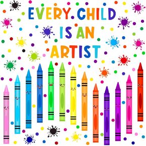 152 Pcs Colorful Inspirational Quote Wall Decals Watercolor Paint Splatter Wall Decals Handprint Crayon Wall Stickers for Kids Classroom Nursery Playroom Daycare Decor (Novel Style)
