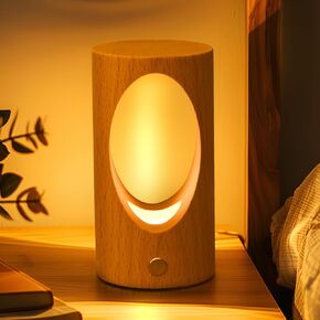 Rechargeable Night Light for Baby Nursery, Wireless LED Bedside Lamp Wooden Table Lamp with Dimmable ，Touch Lights for Kids, Breastfeeding, Bedroom,Creative Home Decor, Unique House warmging Gift