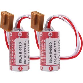 2-Pack ER17/33 PLC Batterywith Brown JAE2.5mm-4P Plug for 3G2A9-BAT08 C500-BAT08 PLC Battery (ER17/33 2/3A 3.6V 1600mAh)