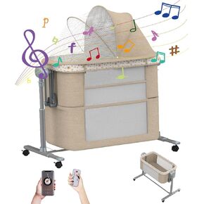 Baby Bedside Bassinet, 6 and 1 Rocking Bassinet for Baby with Remote Control, Electric Portable Bassinets Bedside Sleeper for Newborn with 3-Speed Swings, Baby Crib in Bed Double Layers (Deep Grey)