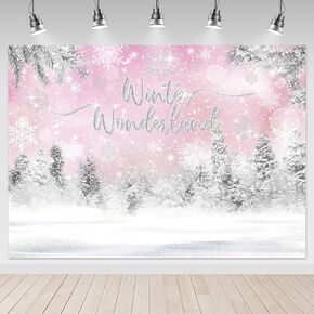 Avezano Winter Wonderland Backdrop Snowflakes Party Winter Onederland Background Winter Snow Forest Birthday Party Photoshoot Winter Wonderland Baby Shower Party Decoration (7x5ft,Pink)