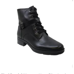 GIANI BERNINI Womens Black 0.5" Platform Lace-Up Metallic Accents Buckle Accent Comfort Naomii Round Toe Block Heel Zip-Up Leather Booties 7 M