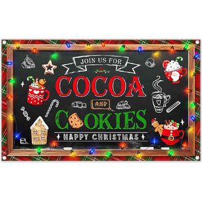 ZTHMOE Fabric 72x43inch Cocoa and Cookies Backdrop Happy Christmas Gingerbread Candy Photography Background Winter Xmas Party Decoration Photo Banner Props