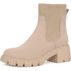 Women's Elastic Chelsea Boots Platform Chunky Heel Lug Sole Slip On Ankle Booties