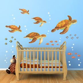 DECOWALL WL2-2011 Sea Turtles Wall Stickers Wall Decals Peel and Stick Removable Wall Stickers for Kids Nursery Bedroom Living Room décor