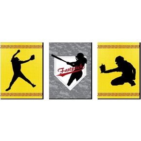 Big Dot of Happiness Grand Slam - Fastpitch Softball - Sports Themed Nursery Wall Art, Kids Room Decor and Game Room Home Decorations - Gift Ideas - 7.5 x 10 inches - Set of 3 Prints
