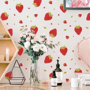 6 Sheets 138 Pcs Strawberries Wall Stickers, sacinora DIY Strawberry Fruit Art Wall Decals Removable Vinyl Peel and Stick for Nursery Living Room Bedroom Children's Room Closet Refrigerator Decoration