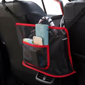 2 PCS Car Storage Mesh Pocket Between Two Seats, Hanging Car Storage Organizer, Rear Seat Pet Child Mesh Barrier, Universal Mesh Storage Bag for Most Cars (Red #Upgrade Model)