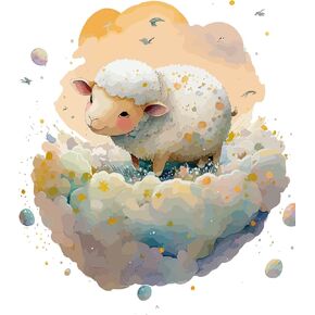 Adorable Watercolor Lamb Wall Stickers for Nursery, Cute Lovely Farm Animal Sheep Cloud Decals Vinyl Waterproof Peel Removable Murals for Kids Baby Room Bathroom Toilet Playroom Furniture Classroom