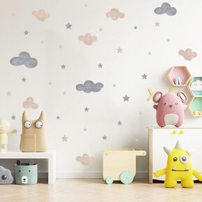 Wall Decals, Clouds Pattern, Brown and Grey Watercolor Stickers