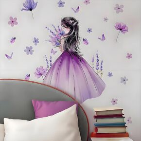 Butterfly Girl Wall Stickers Flower Fairy Wall Decal, Lovely Little Girl Butterfly Wall Decal Sticker Removable DIY Wall Art Sticker for Baby Kids Nursery Girls Bedroom Living Room (Little Girl 10)