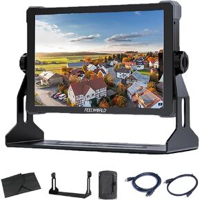 Feelworld T10 10.1 Inch Field Monitor, Aluminium 1920 * 1200 HD Touch Screen Monitor with Protective Corners 4K HDMI Input&Output F970 VESA Point for Event, Live Performance, TV Program