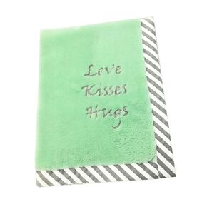 Bacati Love Unisex Kisses and Hugs Embroidered Plush Blanket, Mint/Grey