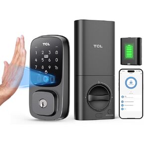 TCL D1 Pro Palm Vein Smart Lock, Keyless Entry Door Lock, 7800mAh Rechargeable Battery, App Remote Control, Upgraded Security Door Lock for Front Door, Auto Lock Electronic Deadbolt, Waterproof