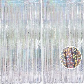 2 Pack Black and Gold Party Decorations - 3.3 x 8.2ft Gold Foil Fringe Curtain Black Tinsel Backdrop Photo Booth Props for Birthdays New Year Grad Bachelorette Leaving Party Supplies
