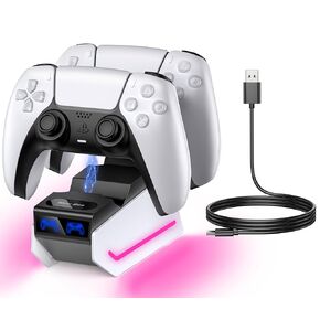 New bee PS5 Controller Charger, PS5 Charging Station with AC Adapter and Dual Charging Dock RGB Lighting for PlayStation 5