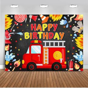 Mocsicka Fireman Birthday Backdrop 7x5ft Fire Truck Happy Birthday Party Decorations Banner Fireman Theme Kids Bday Background Boys Birthday Party Supplies