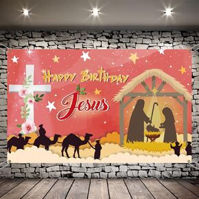 Happy Birthday Jesus Backdrop Jesus’s Birthday Photography Background Christmas Christmas Holiday Winter Merry Christmas Party Decorations Cake Table Party Wall Supplies(6x4ft)