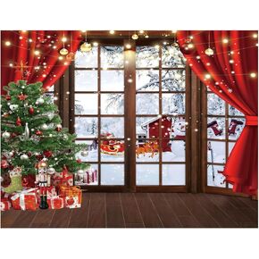 YYNXSY 10X8FT Christmas Backdrop Winter Christmas Window Photography Background Xmas Party Backdrop Xmas Tree Snow Fireworks Cartoon Christmas Photo Backdrops YY-3580